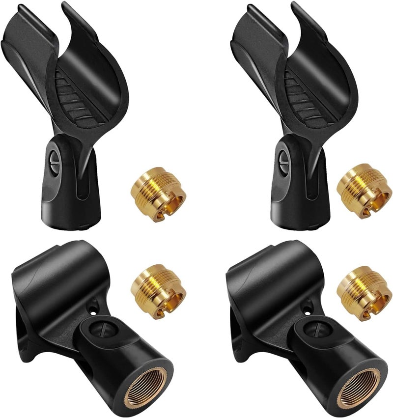 Mictop Universal Microphone Clip Holder with 5/8" Male to 3/8" Female Screw Adapter Suitable for Handheld Microphones, 4 Pack - Image 1